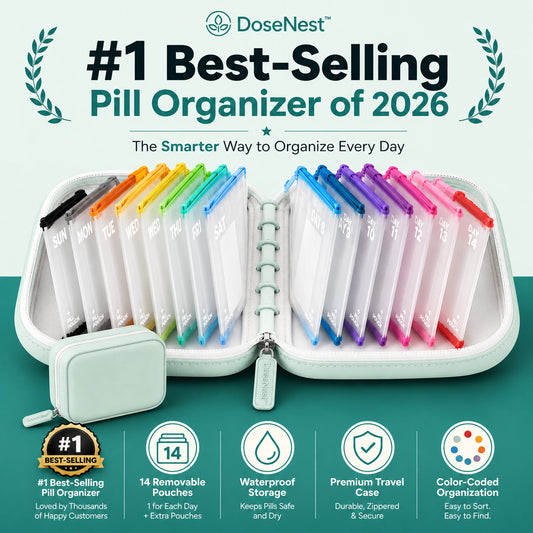 💊14-Pouch Travel Medicine & Supplement Organiser – Removable Colour-Coded Zip Pouches with Binder Case
