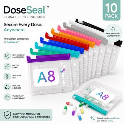 💊14-Pouch Travel Medicine & Supplement Organiser – Removable Colour-Coded Zip Pouches with Binder Case