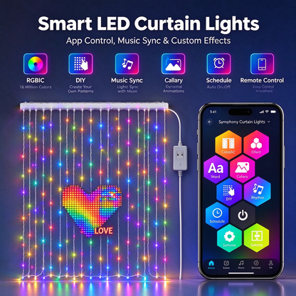 ✨IP65 Waterproof RGBIC Pixel Curtain Lights | App & Music Sync DIY Programmable LED Window Lights