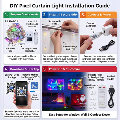 ✨IP65 Waterproof RGBIC Pixel Curtain Lights | App & Music Sync DIY Programmable LED Window Lights